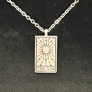Silver Toned "The Sun" Tarot Card Necklace